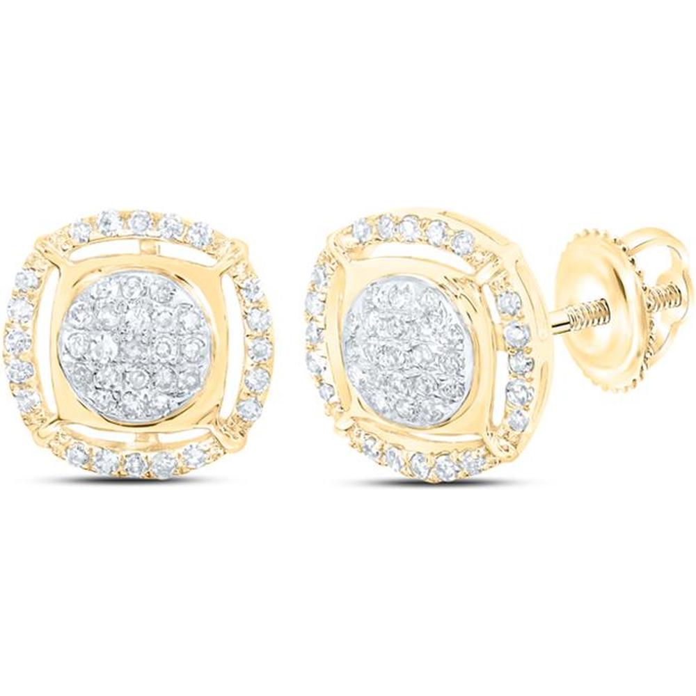 10K Yellow Gold Round Diamond Cluster Earrings - 1/4 Carat Total Diamond Weight