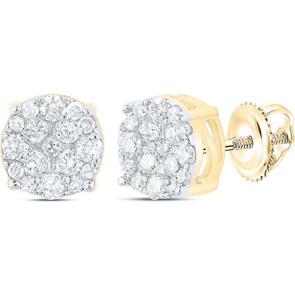 10K Yellow Gold Round Diamond Cluster Earrings - 1/5 Carat Total Diamond Weight