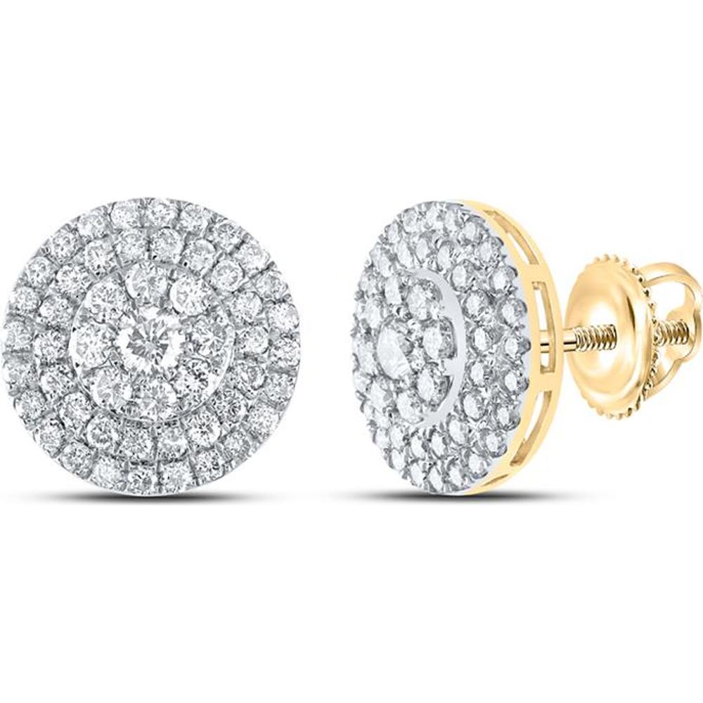 10K Yellow Gold Round Diamond Cluster Earrings - 1.53 Carat Total Diamond Weight