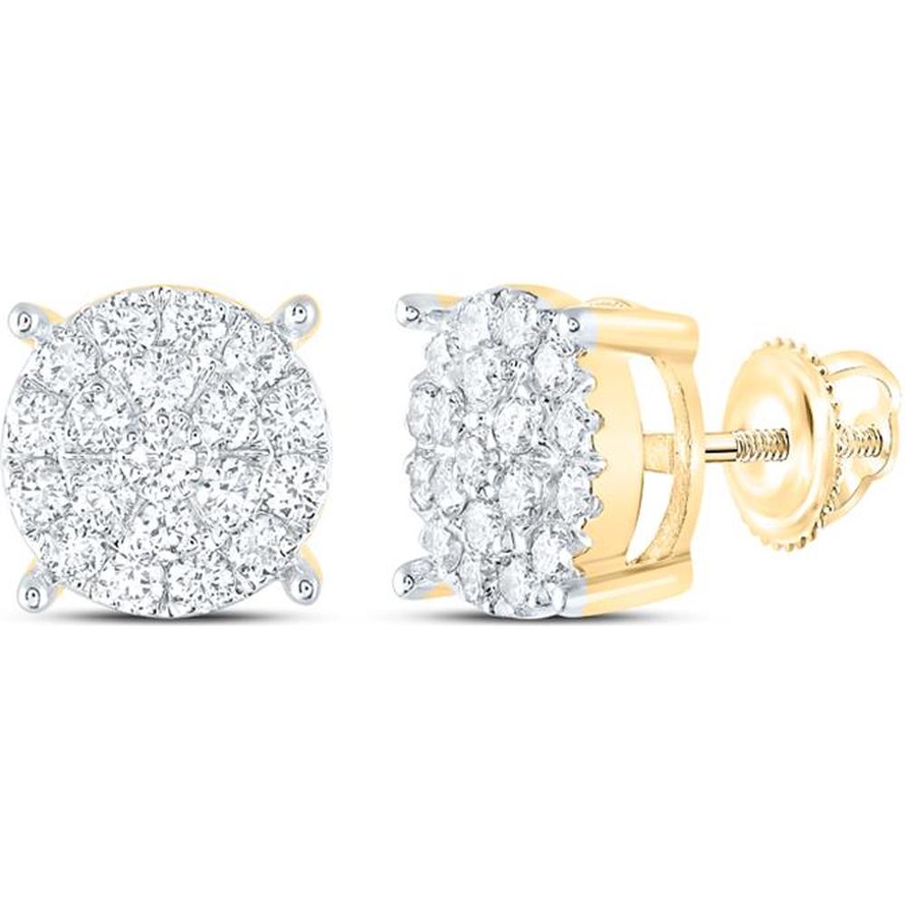 10K Yellow Gold Round Diamond Cluster Earrings - 1 Carat Total Diamond Weight