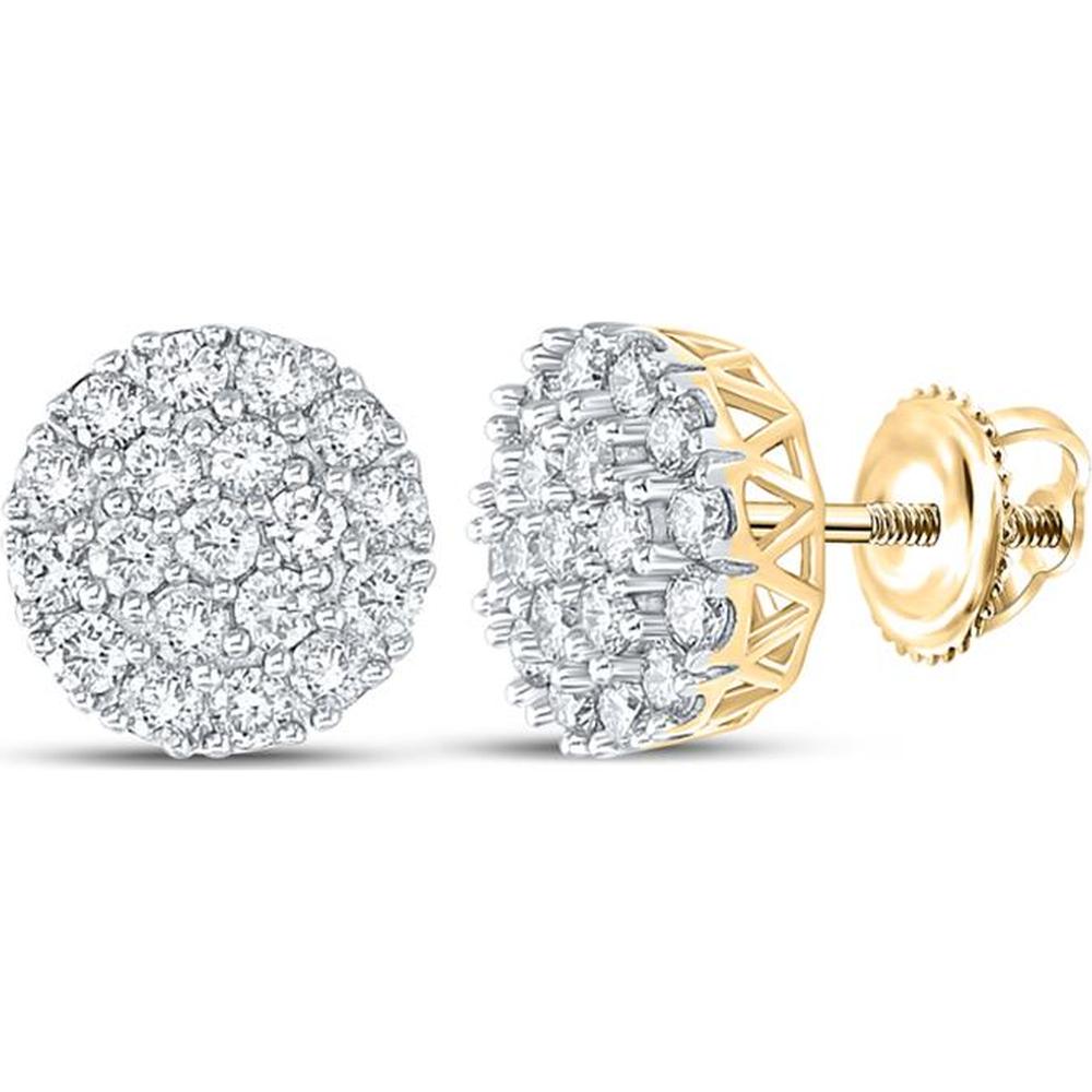 10K Yellow Gold Round Diamond Cluster Earrings - 1 Carat Total Diamond Weight
