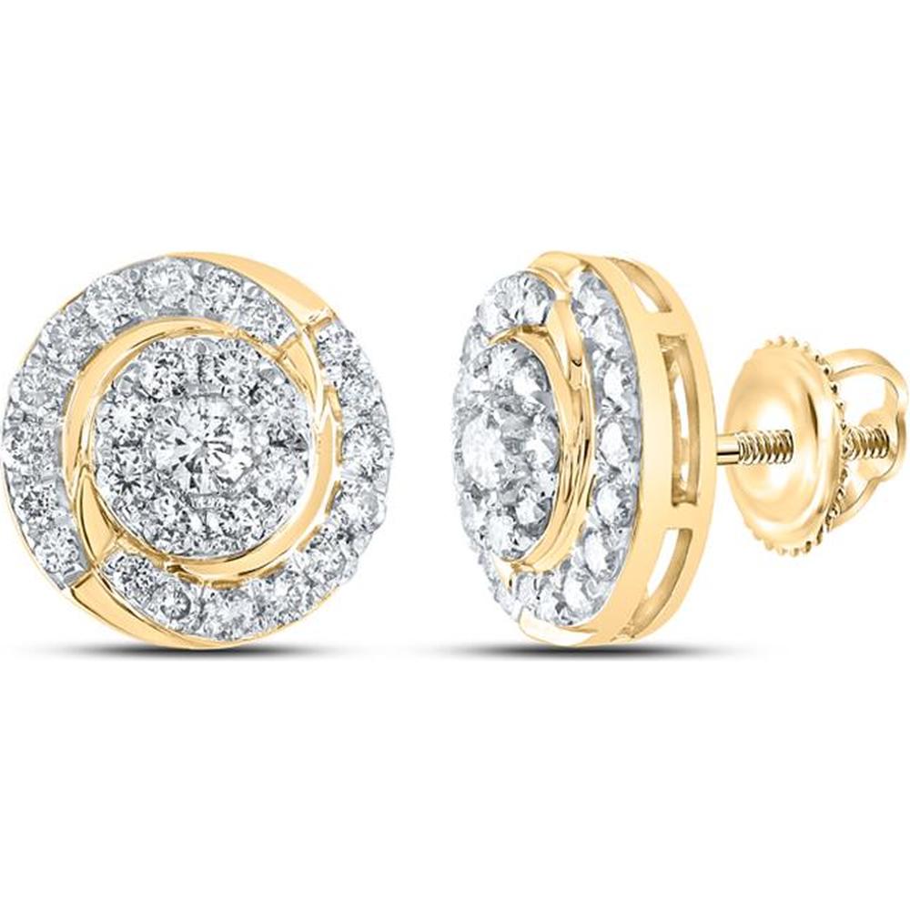 10K Yellow Gold Round Diamond Cluster Earrings - 1 Carat Total Diamond Weight