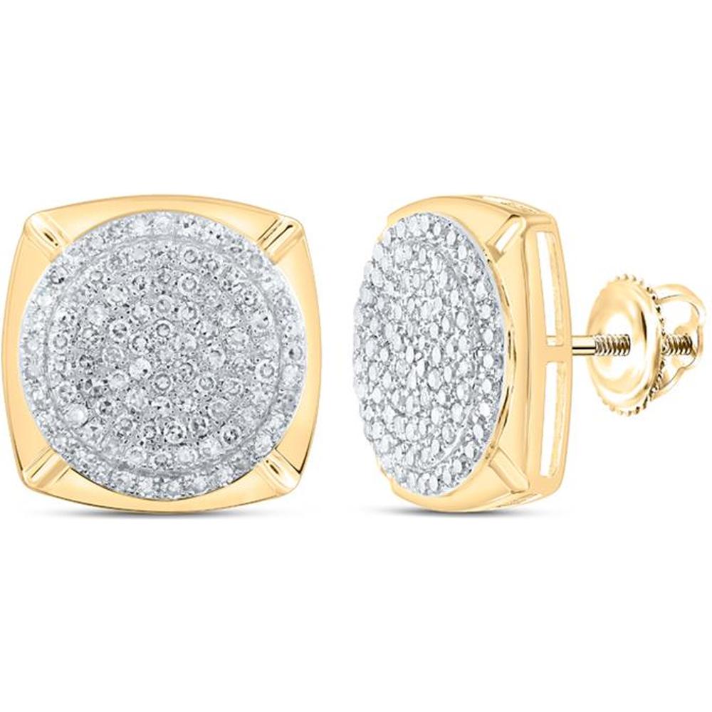 10K Yellow Gold Round Diamond Cluster Earrings - 1 Carat Total Diamond Weight