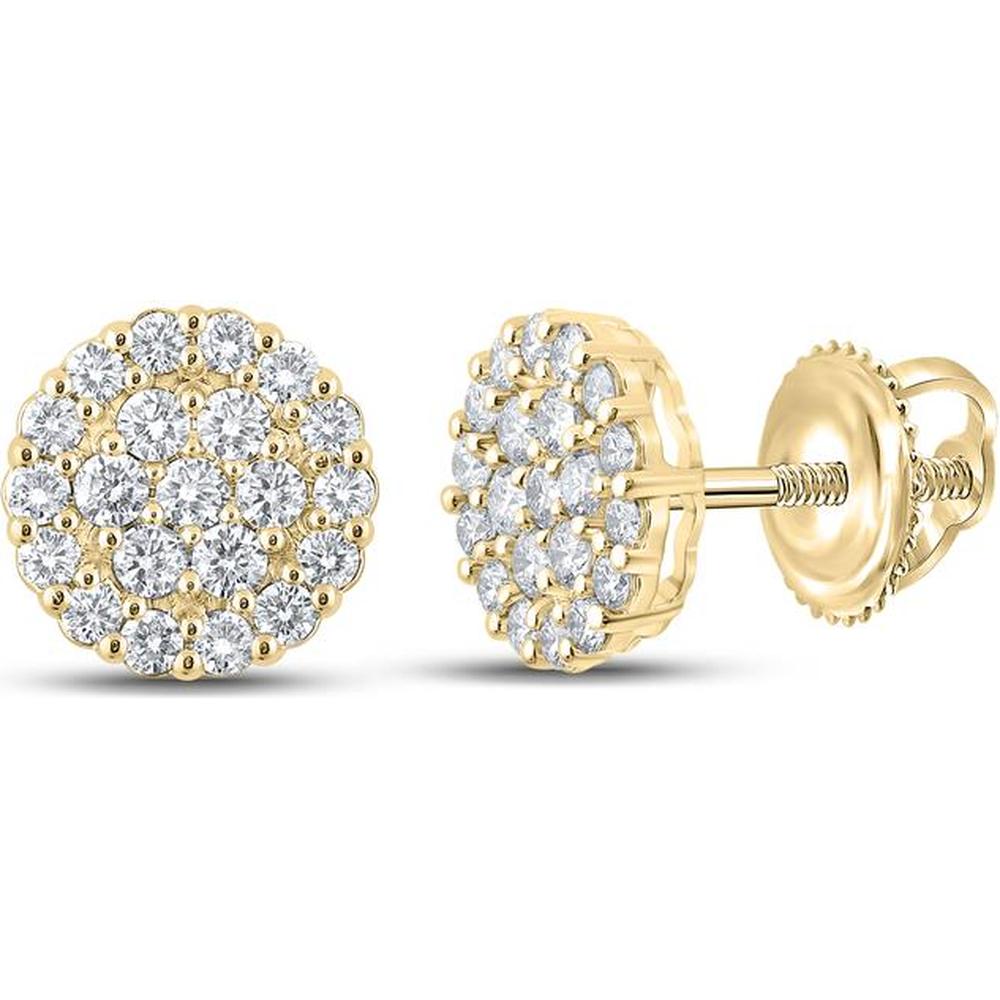 10K Yellow Gold Round Diamond Cluster Earrings - 2.75 Carat Total Diamond Weight