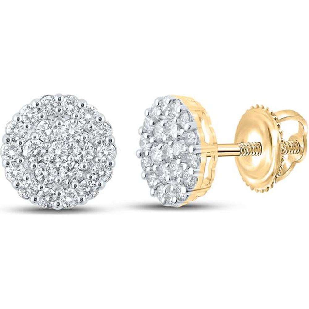 10K Yellow Gold Round Diamond Cluster Earrings - 2.75 Carat Total Diamond Weight