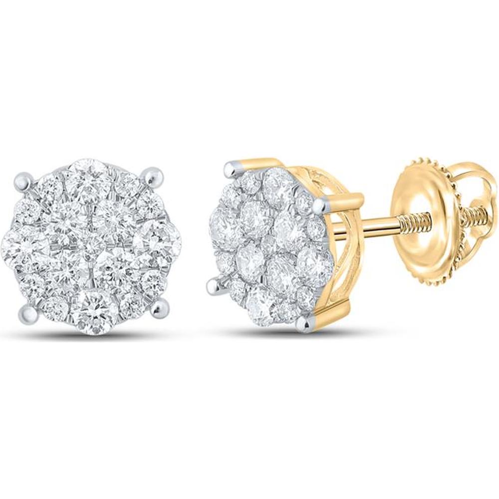 10K Yellow Gold Round Diamond Cluster Earrings - 3/4 Carat Total Diamond Weight