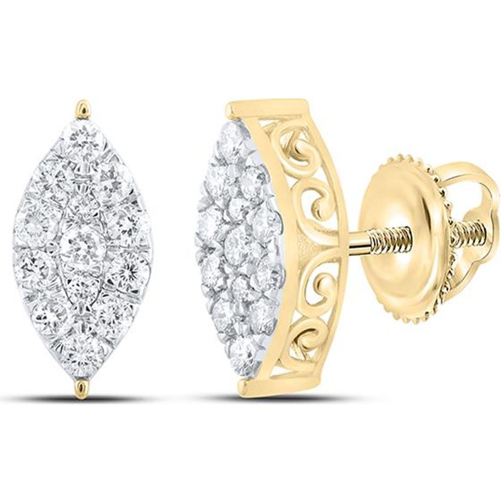 10K Yellow Gold Round Diamond Cluster Earrings - 3/4 Carat Total Diamond Weight