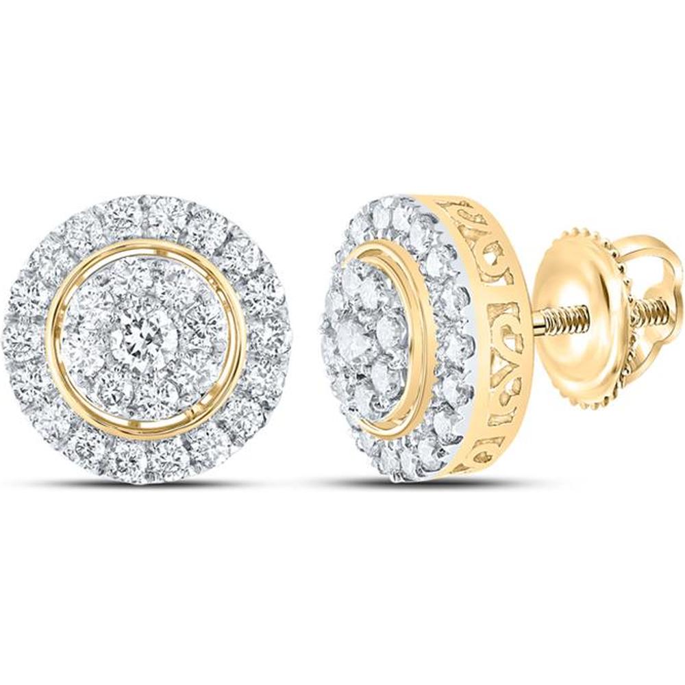 10K Yellow Gold Round Diamond Cluster Earrings with 1-1/4 Carat Total Diamond Weight