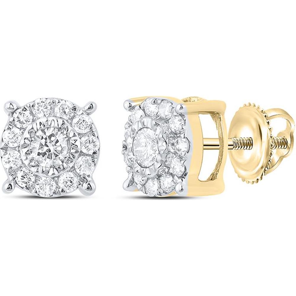 10K Yellow Gold Round Diamond Cluster Earrings with 1/3 Carat Total Diamond Weight