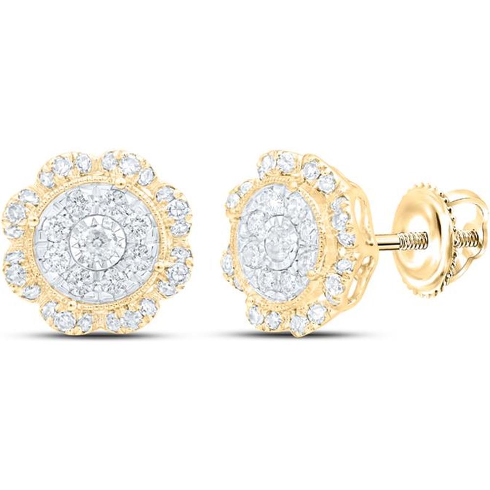 10K Yellow Gold Round Diamond Cluster Earrings with 5/8 Carat Total Diamond Weight