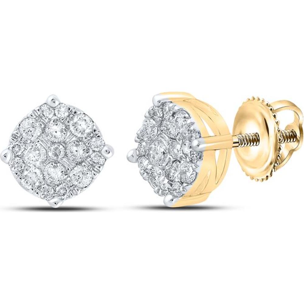 10K Yellow Gold Round Diamond Cluster Earrings with Pave Setting - 1/3 Carat Total Diamond Weight