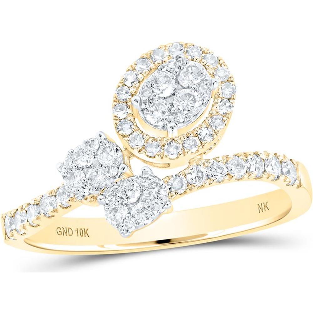 10K Yellow Gold Round Diamond Cluster Fashion Ring - 1/2 Carat Total Diamond Weight