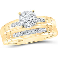 10K Yellow Gold Round Diamond Cluster Matching Wedding Ring Set - 1/2 Carat Total Diamond Weight