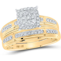 10K Yellow Gold Round Diamond Cluster Matching Wedding Ring Set - 1/2 Carat Total Diamond Weight