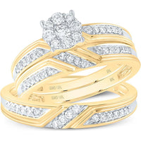 10K Yellow Gold Round Diamond Cluster Matching Wedding Ring Set - 1/2 Carat Total Diamond Weight