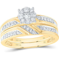 10K Yellow Gold Round Diamond Cluster Matching Wedding Ring Set - 1/2 Carat Total Diamond Weight