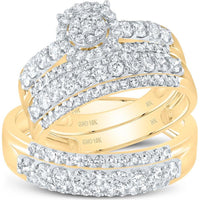 10K Yellow Gold Round Diamond Cluster Matching Wedding Ring Set - 1.75 Carat Total Diamond Weight