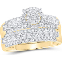 10K Yellow Gold Round Diamond Cluster Matching Wedding Ring Set - 1.75 Carat Total Diamond Weight