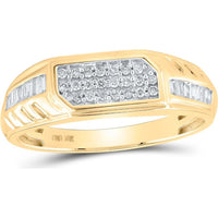 10K Yellow Gold Round Diamond Cluster Matching Wedding Ring Set with Baguette Diamonds - 1.01 Carat Total Diamond Weight