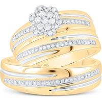 10K Yellow Gold Round Diamond Cluster Matching Wedding Set with 3/8 Carat Total Diamond Weight