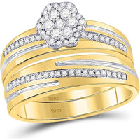 10K Yellow Gold Round Diamond Cluster Matching Wedding Set with 3/8 Carat Total Diamond Weight