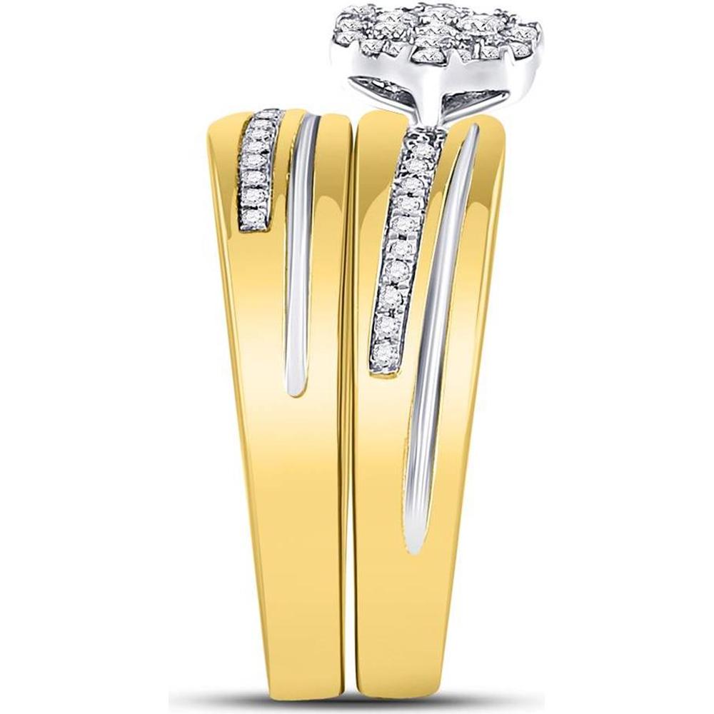 10K Yellow Gold Round Diamond Cluster Matching Wedding Set with 3/8 Carat Total Diamond Weight