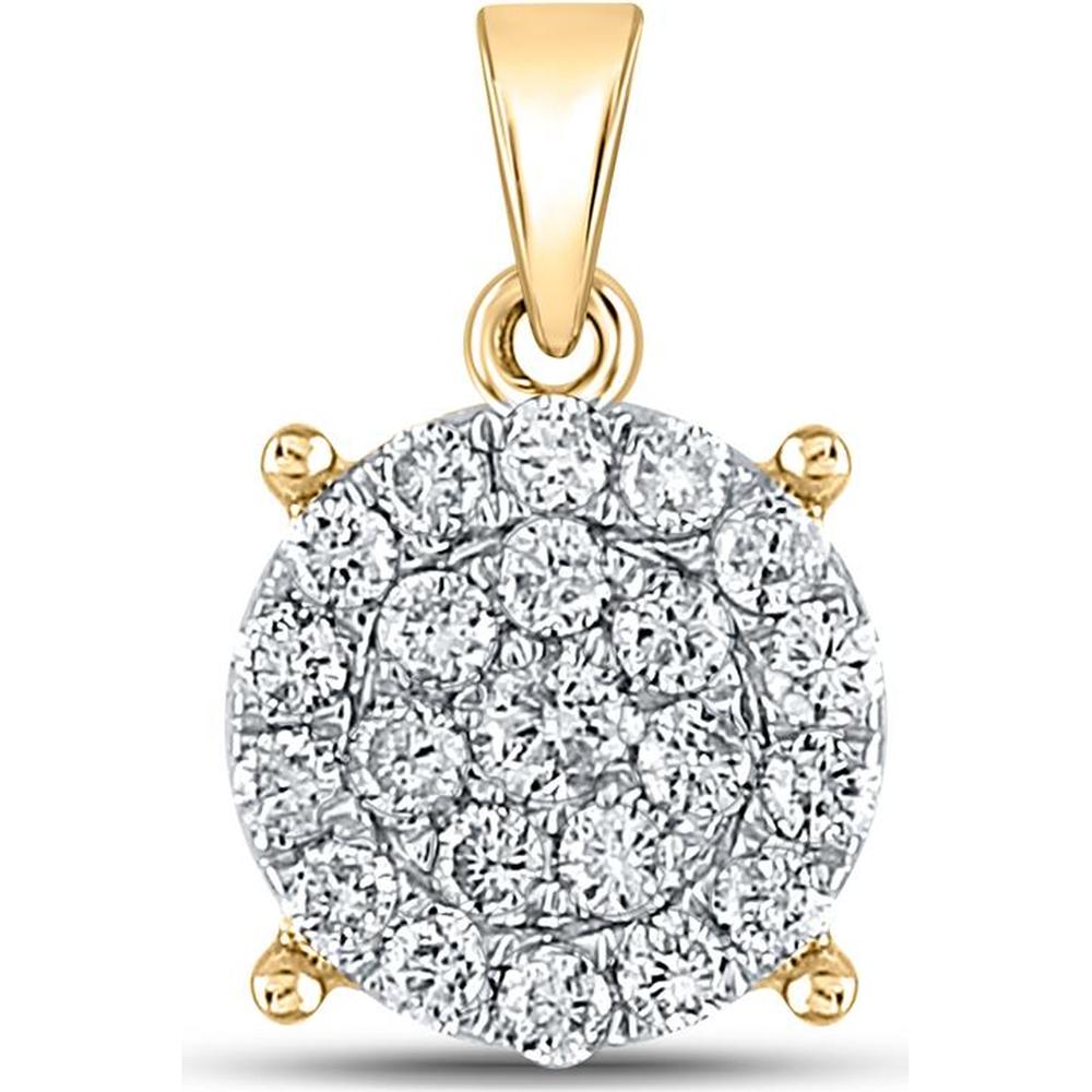 10K Yellow Gold Round Diamond Cluster Pendant - 0.50 Carat Total Diamond Weight
