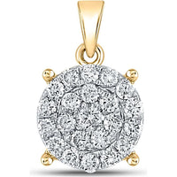 10K Yellow Gold Round Diamond Cluster Pendant with 1/2 Carat Total Diamond Weight