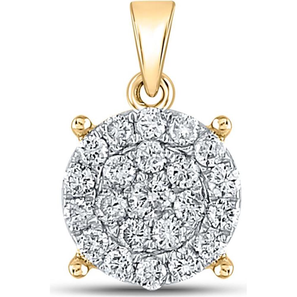 10K Yellow Gold Round Diamond Cluster Pendant with 1/2 Carat Total Diamond Weight