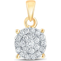 10K Yellow Gold Round Diamond Cluster Pendant with 1/4 Carat Total Diamond Weight