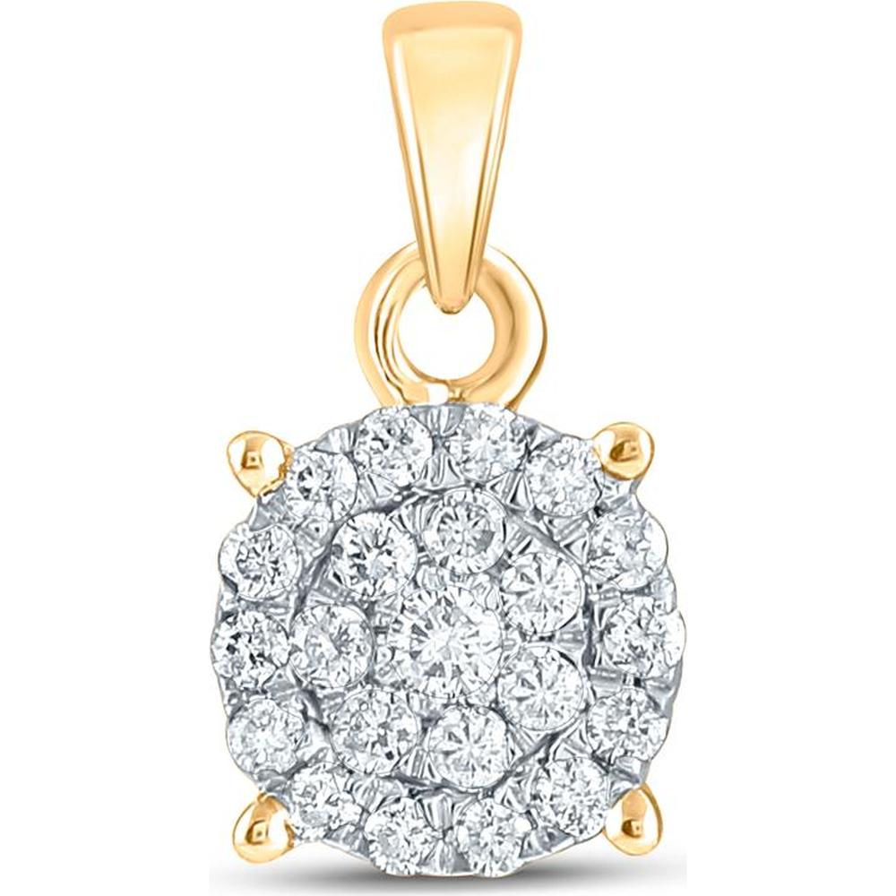 10K Yellow Gold Round Diamond Cluster Pendant with Pave-Set G-H Color Diamonds - 0.25 Carat Total Weight