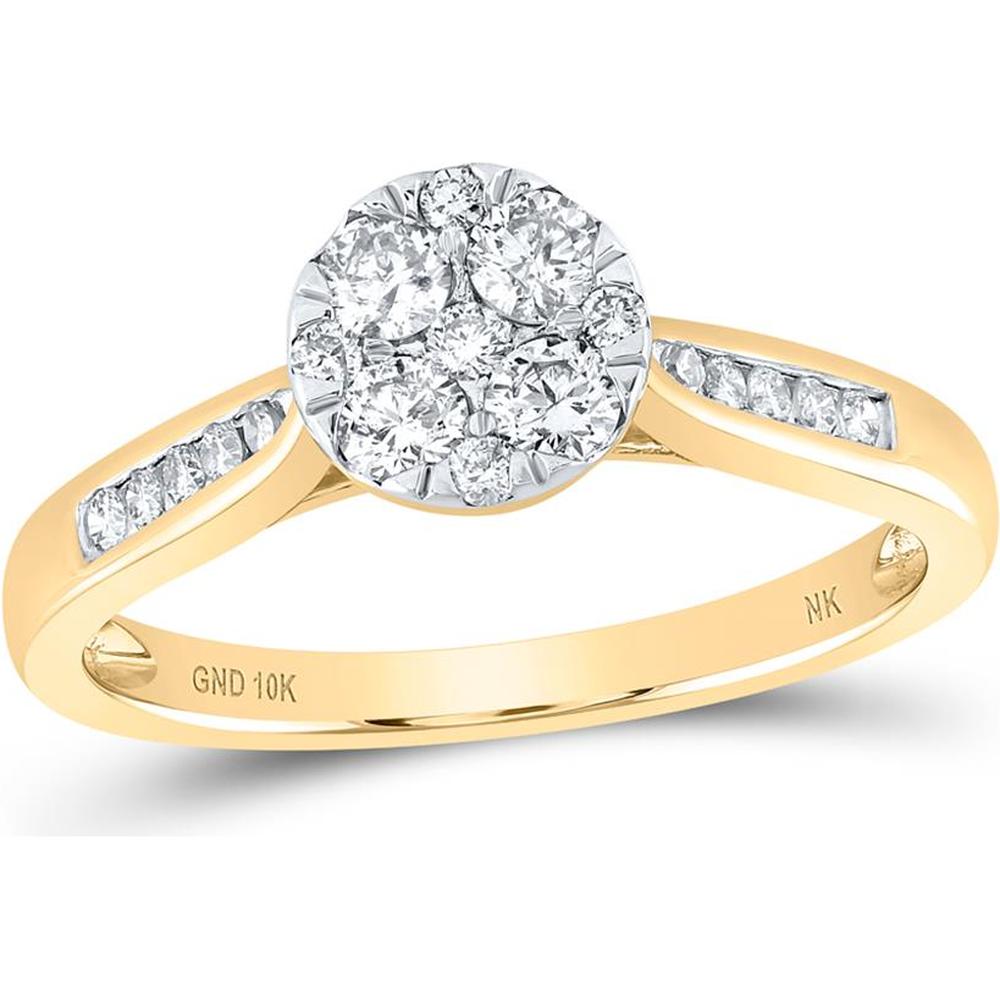 10K Yellow Gold Round Diamond Cluster Ring - 1/2 Carat Total Diamond Weight