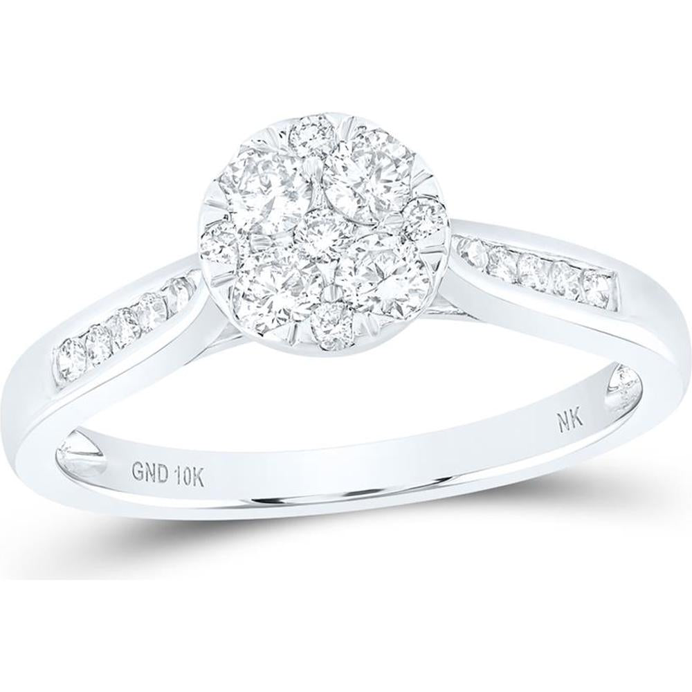 10K Yellow Gold Round Diamond Cluster Ring - 1/2 Carat Total Diamond Weight