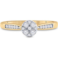 10K Yellow Gold Round Diamond Cluster Ring - 1/4 Carat Total Diamond Weight