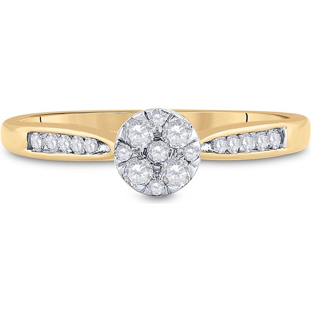 10K Yellow Gold Round Diamond Cluster Ring - 1/4 Carat Total Diamond Weight