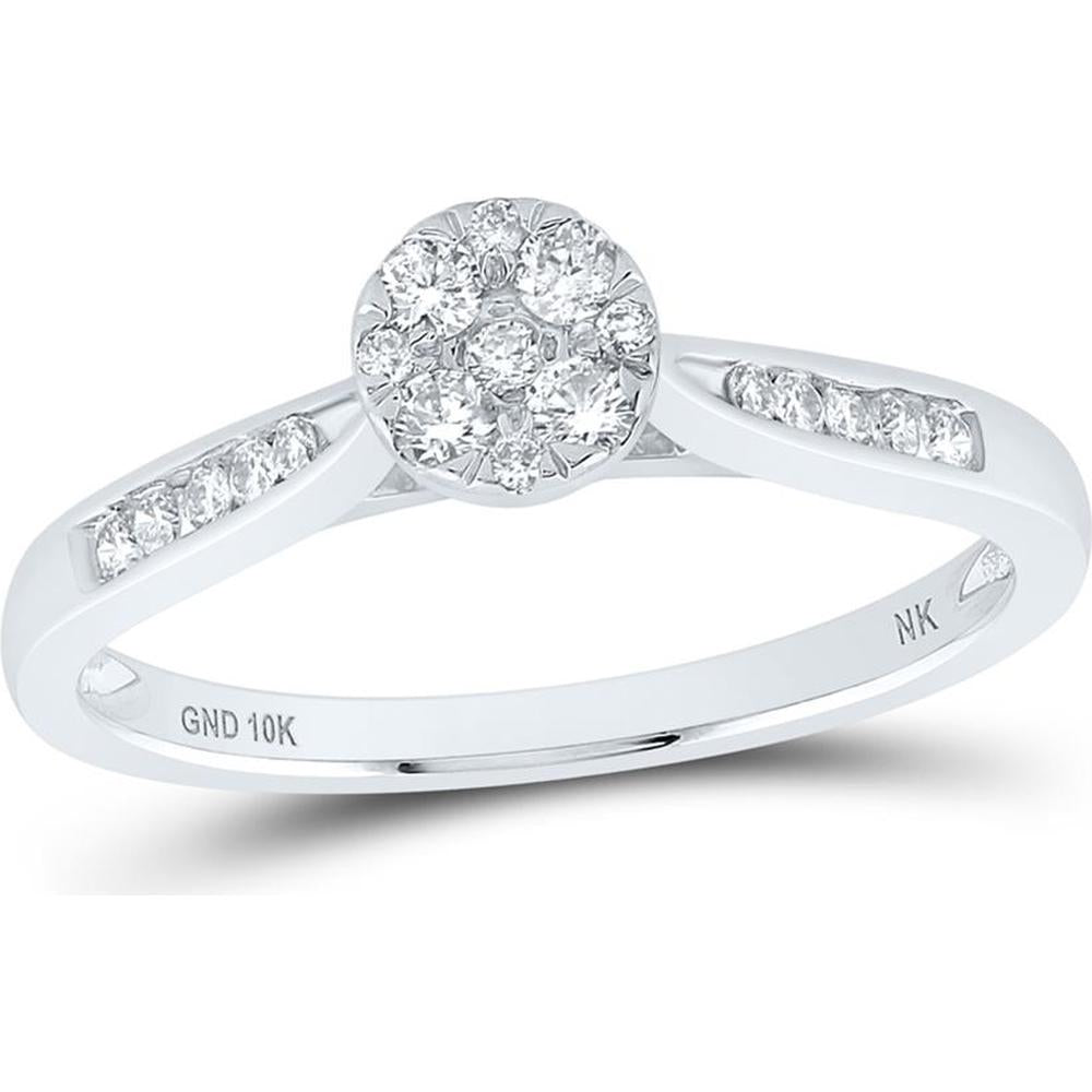10K Yellow Gold Round Diamond Cluster Ring - 1/4 Carat Total Diamond Weight