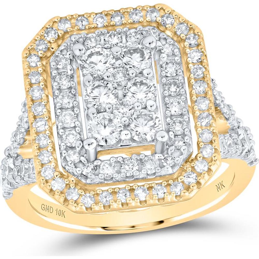 10K Yellow Gold Round Diamond Cluster Ring - 1.54 Carat Total Diamond Weight