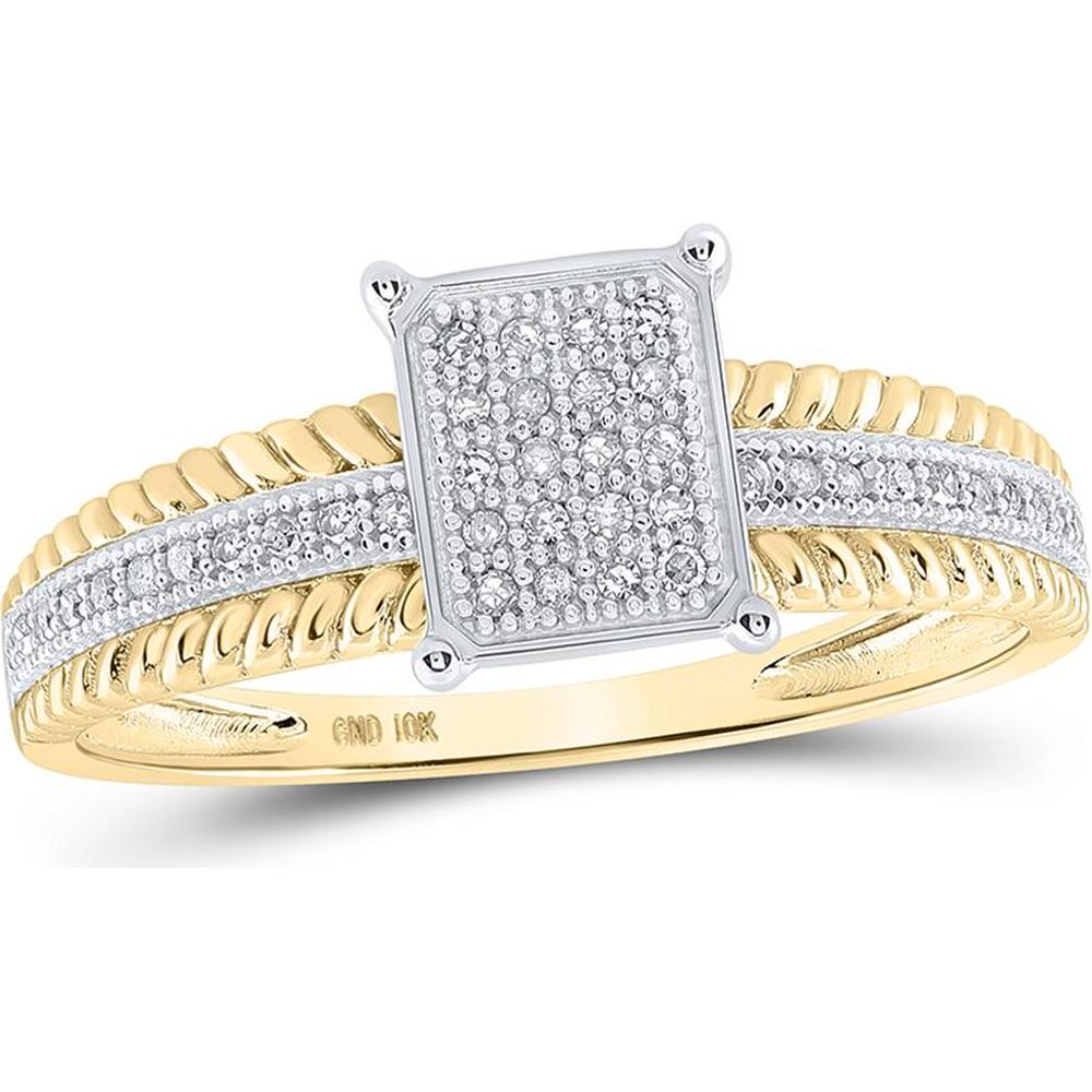 10K Yellow Gold Round Diamond Cluster Ring - 1/8 Carat Total Diamond Weight