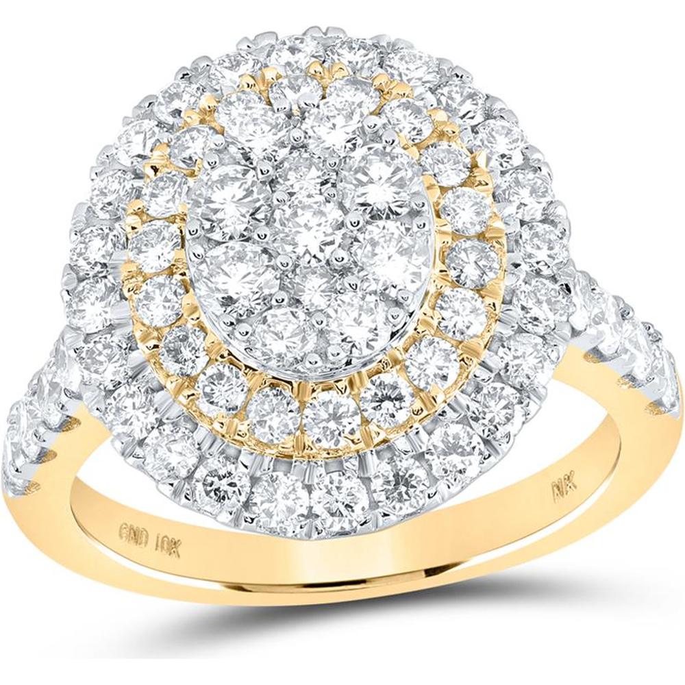 10K Yellow Gold Round Diamond Cluster Ring - 1.87 Carat Total Diamond Weight