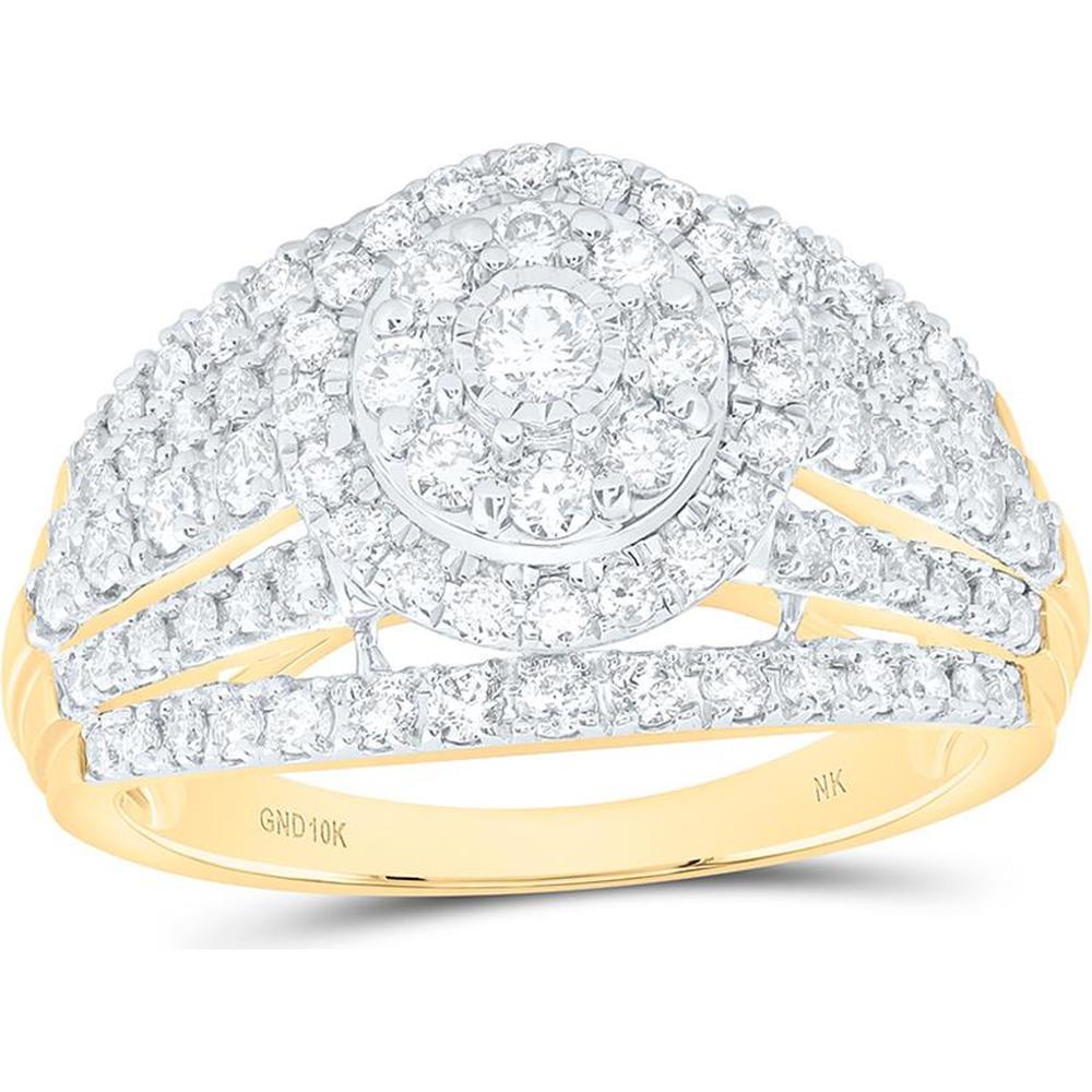 10K Yellow Gold Round Diamond Cluster Ring - 1 Carat Total Diamond Weight