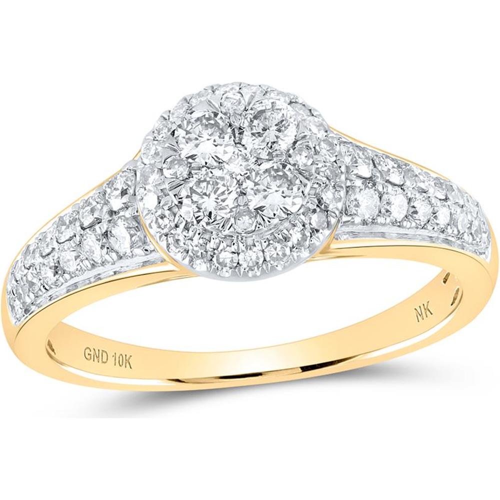 10K Yellow Gold Round Diamond Cluster Ring - 3/4 Carat Total Diamond Weight