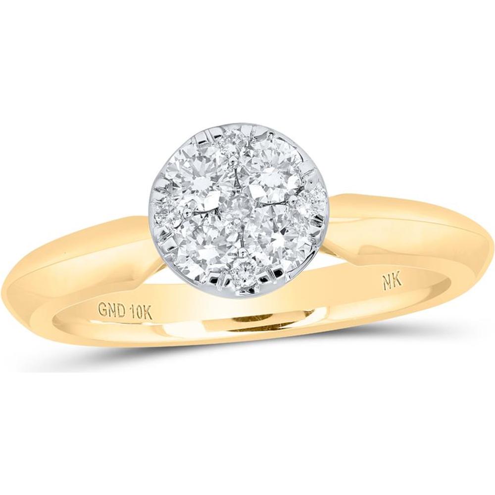 10K Yellow Gold Round Diamond Cluster Ring with 1/2 Carat Total Diamond Weight