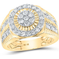 10K Yellow Gold Round Diamond Cluster Ring with Baguette Diamonds - 1.75 Carat Total Diamond Weight