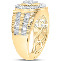 10K Yellow Gold Round Diamond Cluster Ring with Baguette Diamonds - 1.75 Carat Total Diamond Weight