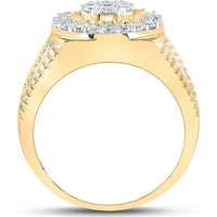 10K Yellow Gold Round Diamond Cluster Ring with Baguette Diamonds - 1.75 Carat Total Diamond Weight