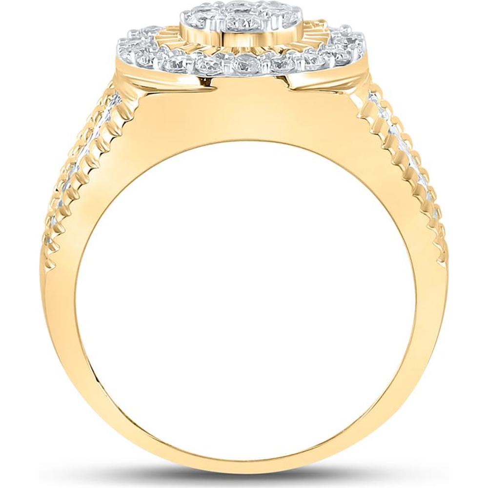 10K Yellow Gold Round Diamond Cluster Ring with Baguette Diamonds - 1.75 Carat Total Diamond Weight