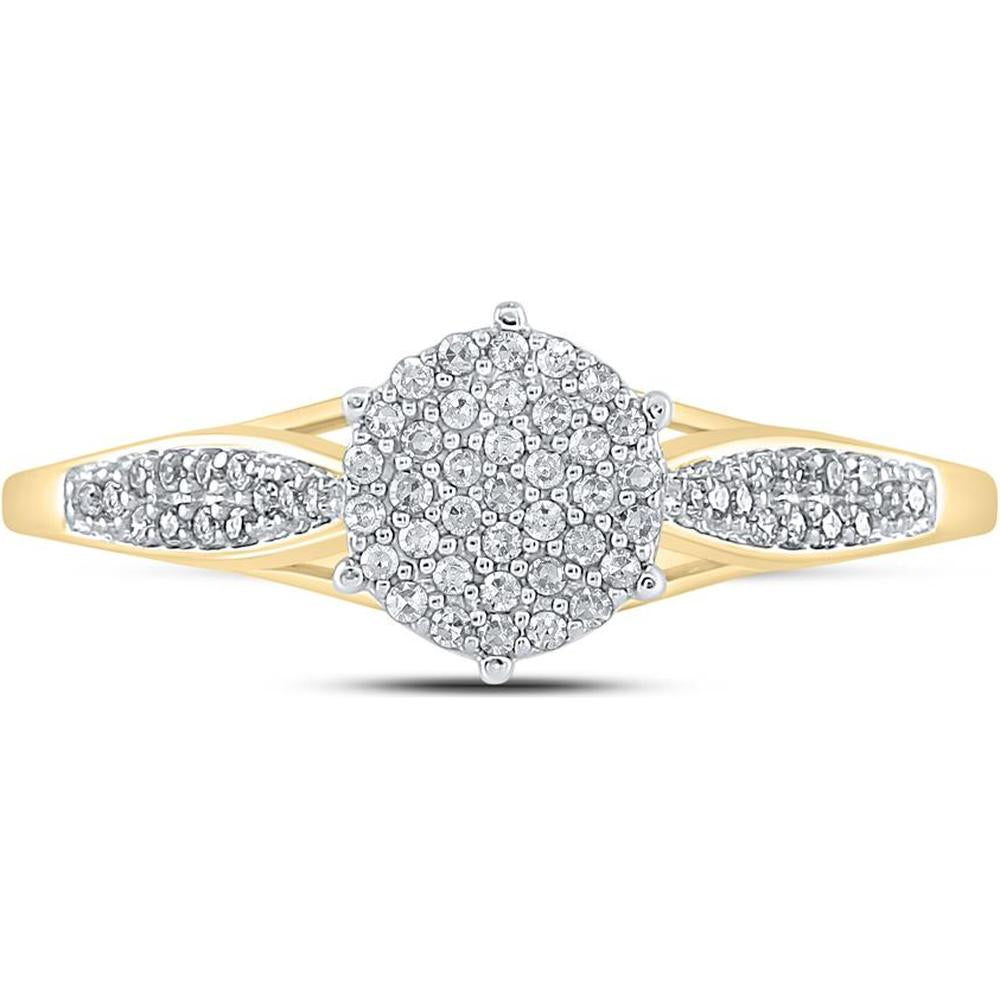 10K Yellow Gold Round Diamond Cluster Ring with Prong-Set Diamonds - 0.19 Carat Total Diamond Weight