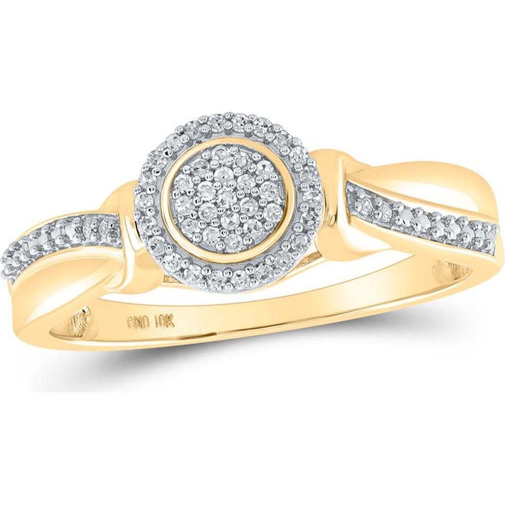10K Yellow Gold Round Diamond Cluster Ring with Prong-Set Halo and Side Diamonds - 1/10 Carat Total Diamond Weight