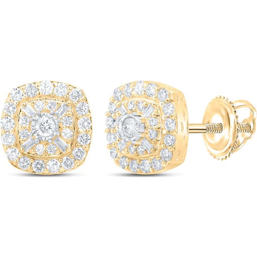 10K Yellow Gold Round Diamond Cluster Stud Earrings - 1/2 Carat Total Diamond Weight