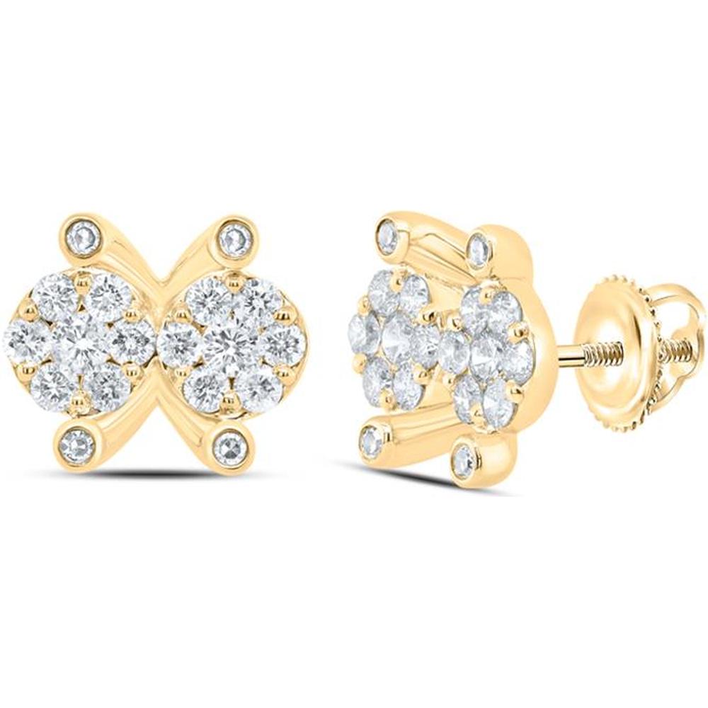10K Yellow Gold Round Diamond Cluster Stud Earrings - 1/2 Carat Total Diamond Weight